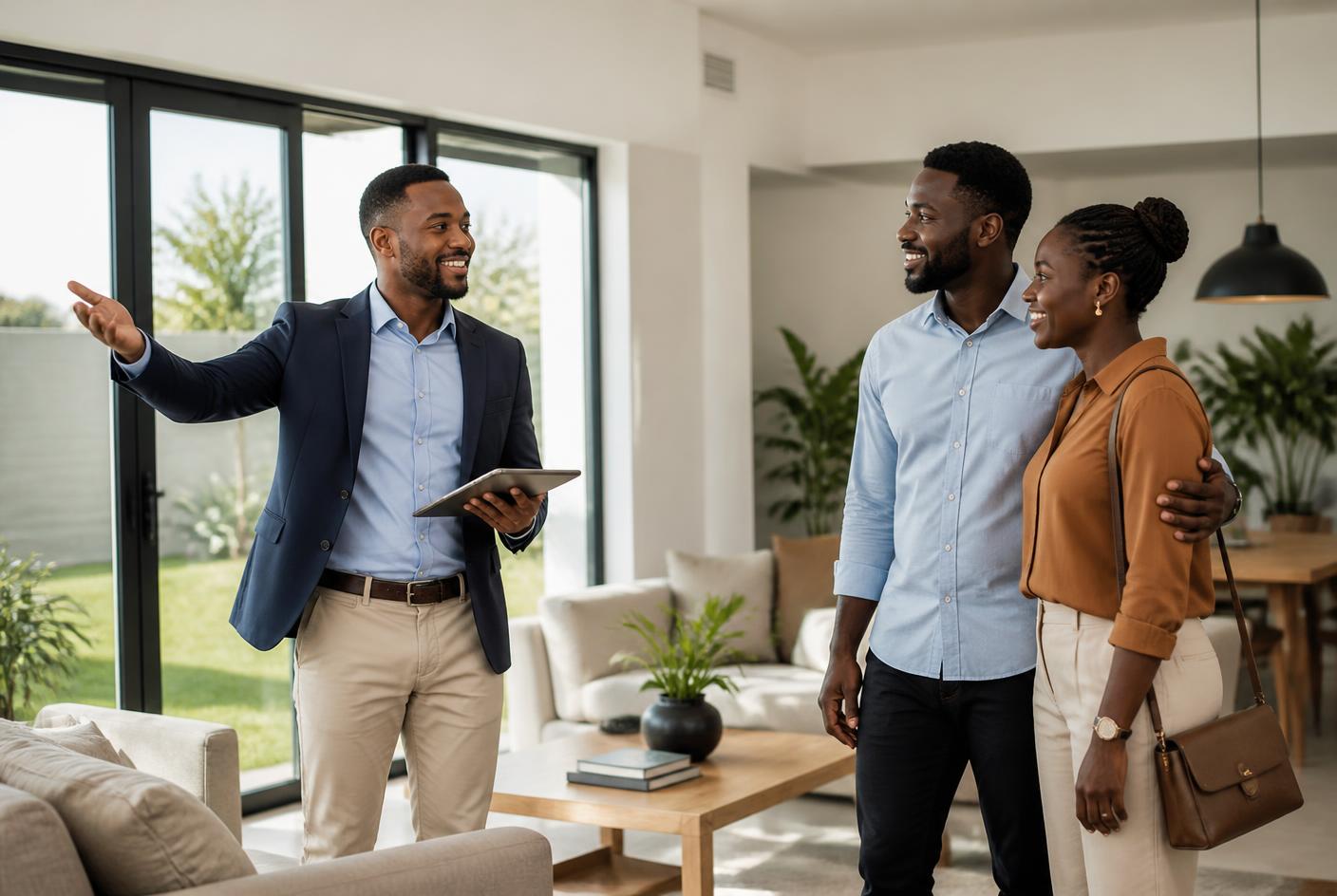SWADEK representative showing a verified property to a Kenyan couple during a viewing